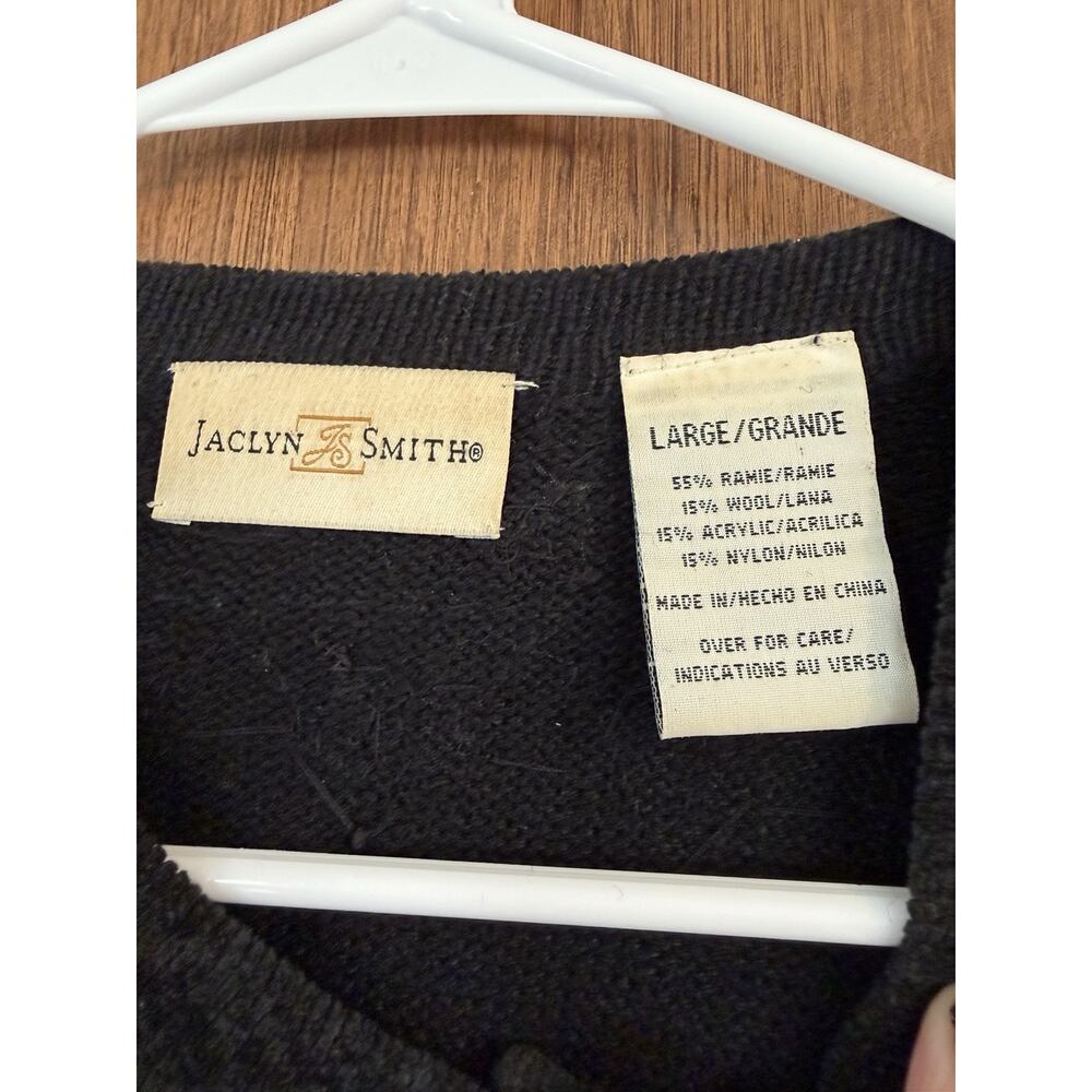 VTG Jaclyn Smith Black Cardigan Sweater Size Large Sequins Beaded Black Wool - Picture 4 of 14